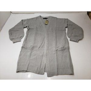 VTSGN Womens Cardigan Sweater Open Front Long Sleeve Chunky Knit Grey Size M NWT